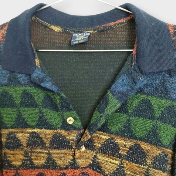 Vtg Focus‎ Golf Mens Sweater Sz XL Italy Multi Color Wool Preppy 70s - Picture 6 of 11